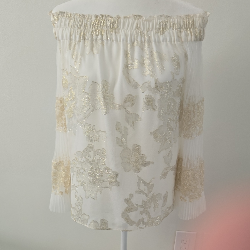 Kobi Halperin Gold and Cream Off-Shoulder Blouse